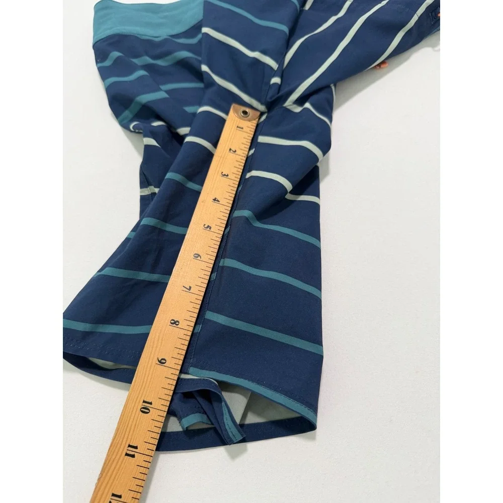 Patagonia Mens Board Shorts 32 Blue Teal Striped Swim Trunks Surfing Inseam 9in